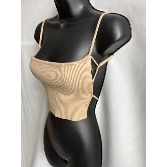 Lilyful Knit Taupe Grey Brown Crop Top Open Back Spaghetti Straps Stretchy sz S - Picture 3 of 7